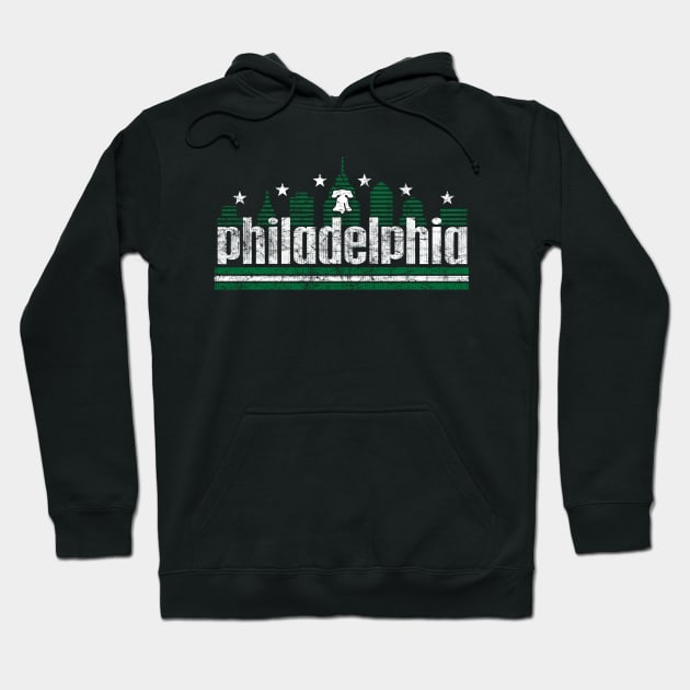 Vintage RETRO PHILLY SKYLINE GREEN AND WHITE PHILADELPHIA FAN Hoodie by TeeCreations